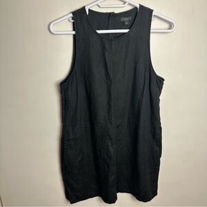 J. Crew 100% Linen Shift Dress Button-back Women's Size Large Black Pockets